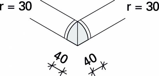 Внешний угол радиальной планки 2ч. Interbau 40x40/r30, арт. 9454
