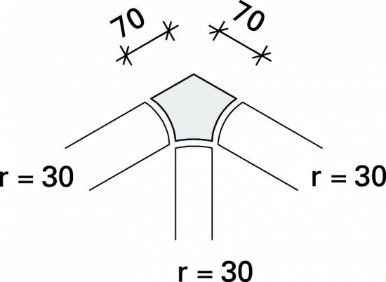 Внутренний угол радиальной планки Interbau 70x70/r30, арт. 9452 781