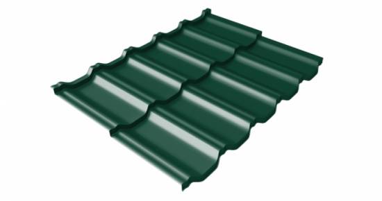 Металлочерепица модульная квинта Uno GL c 3D резом 0,45 Drap RAL 6005 зеленый мох